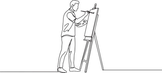 Obraz premium Artist painting on canvas, focused on the creative process, artistic expression, and fine art.