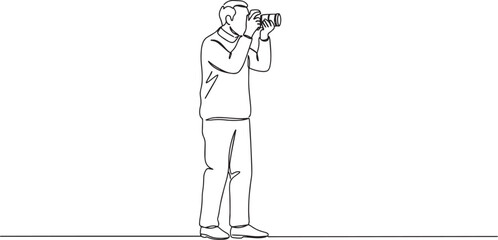 Obraz premium Man using binoculars, observing something, standing, looking, focused, detailed, line art.