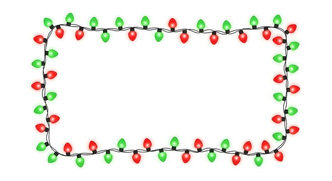 Christmas string lights border isolated on white background