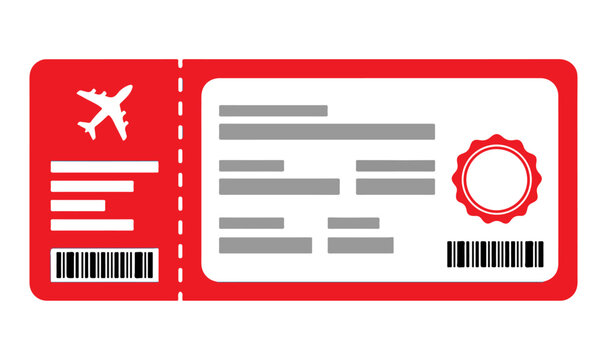 Plane Ticket Travel Vector Icon, Airline Boarding Pass Symbol, Air Travel Transportation Design AI File