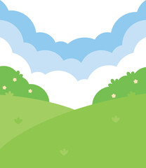 Fototapeta premium An illustration of clouds over a lush green garden landscape 