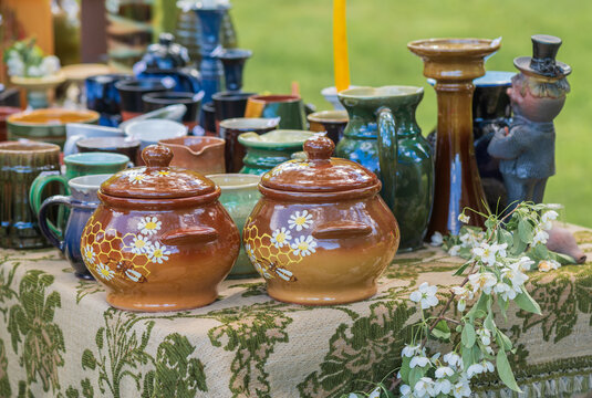 Various ceramic clay pots and pottery .