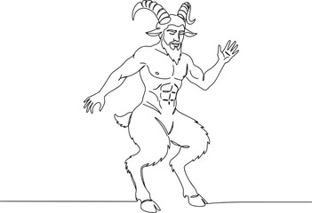 Obraz premium Mythical creature with goat features, standing in a dynamic pose, illustration.