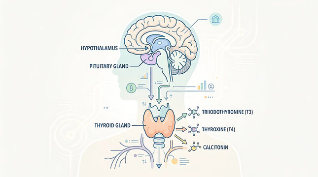 Diagram of the brain and its connection to the hypothalamus