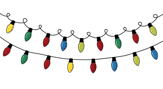 Set of colorful christmas string lights isolated on white background