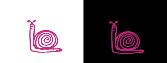Cute Pink Line Art Snail Icon with Spiral Shell on White and Black Background © Zain