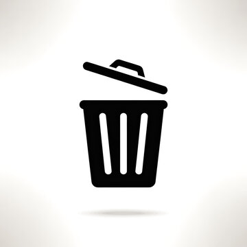 Delete and Recycle Basket Icon, Flat Design Waste Bucket or Rubbish Box Sign