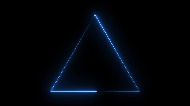 glowing neon cyan electric cyan light triangle with sparkle effect on black background motion animation 4k video...