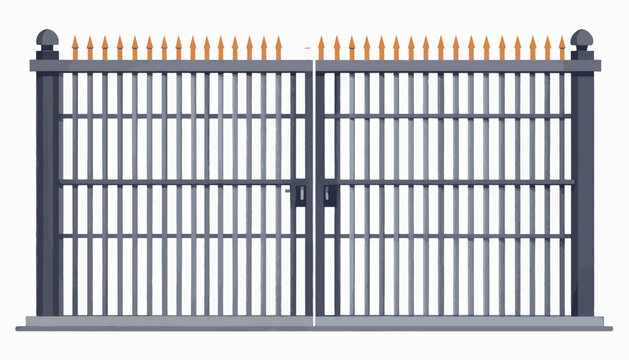 Ornate metal gate with pointed finials, secured by a central latch