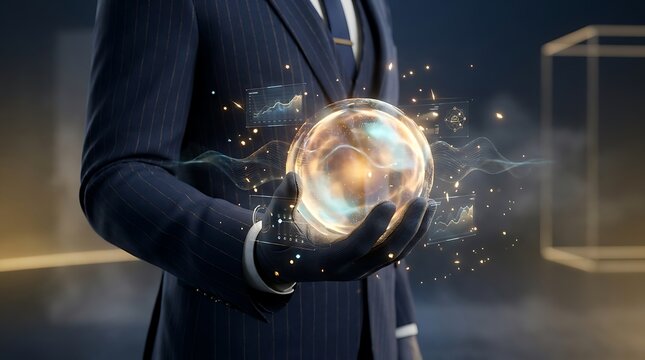 Man in suit holding and crushing the earth globe
