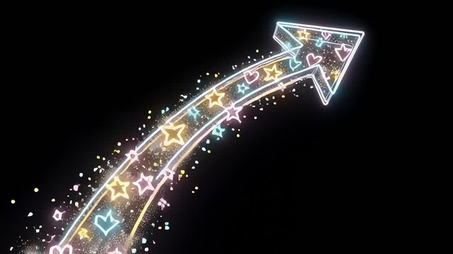 Glowing Neon Arrow With Sparkling Symbols Animation.