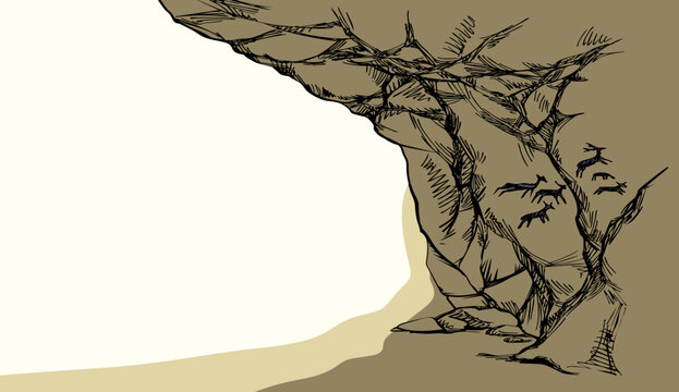 Primitive rock painting. Vector drawing