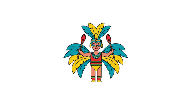 Festive samba dancer in vibrant teal and yellow feathery outfit