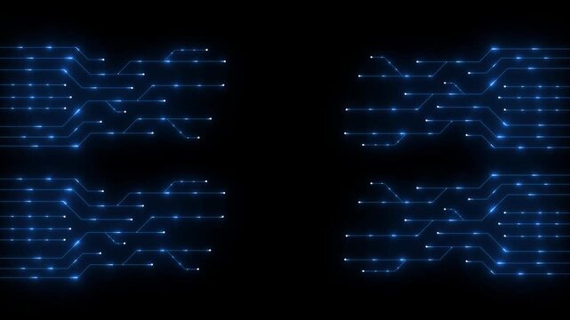 Set of printed circuit board. Abstract futuristic circuit board. Hi tech digital circuit board. Futuristic technology design elements. Vector illustration black background motion animation 4k video.