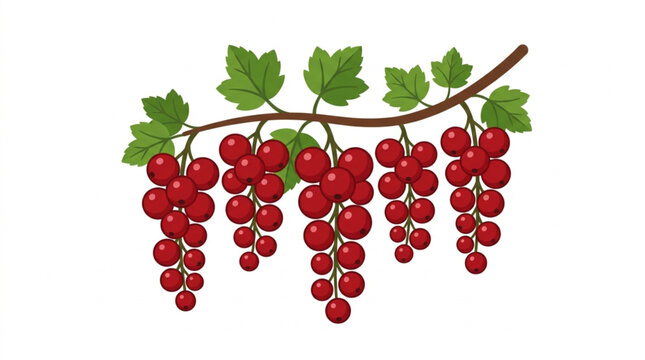 Red Currants Hanging on a Branch with Green Leaves.