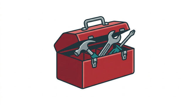 Red toolbox with tools inside and open lid.