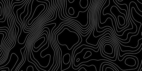 Fototapeta premium Minimalist abstract topographic contour lines, flowing organic curves, monochrome line art, clean seamless pattern, modern map-inspired design, black background.