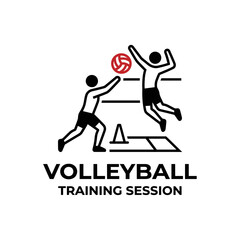 Fototapeta premium Dynamic Volleyball Training Session Illustration Depicting Athleticism and Gameplay on Court