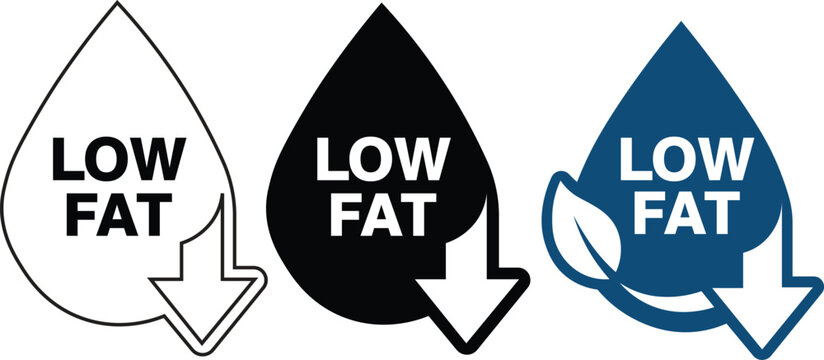 Diet and nutrition low fat badge icon with droplet and decline arrow minimal vector style