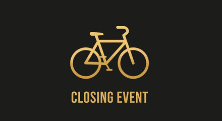 Fototapeta premium Elegant Golden Bicycle Icon Symbolizing a Unique Closing Event on Black Background Design,