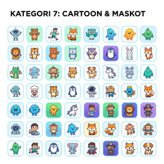 Obraz premium Mega pack of cartoon animal and person mascot icons.