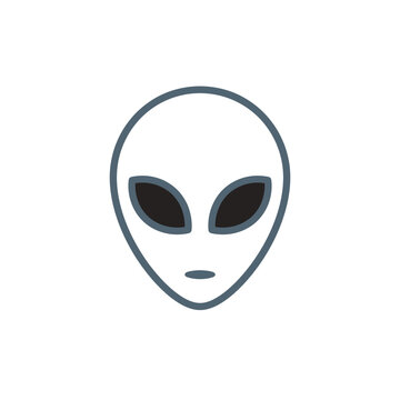 Classic alien head extraterrestrial face blue outline icon.