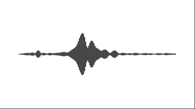 Modern audio spectrum pulse visualizer, glowing black frequency waveform animation, abstract digital sound bars graphics, seamless voice recording loop, white background 4k animation.
