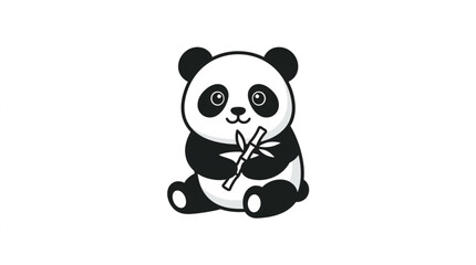 Cute cartoon panda bear holding bamboo shoots illustration. © MAGNA