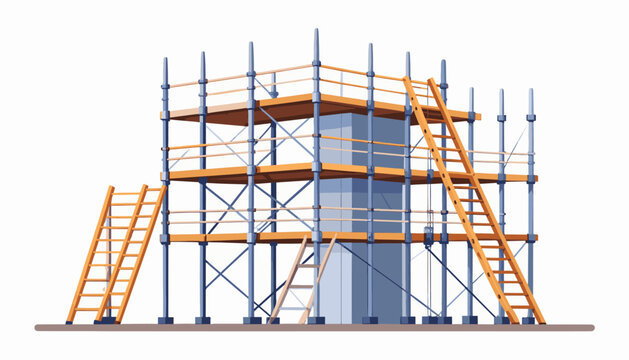 Construction scaffolding with wooden planks and ladders attached