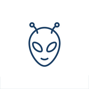 Minimalist alien head line art icon on white background.