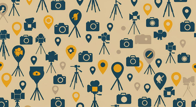 Seamless pattern with camera and photography icons