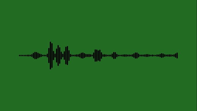 Black audio waveform spectrum animation, abstract voice frequency spectrum loop, glowing sound wave equalizer animation, seamless green background motion graphics, 4k video.