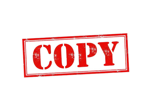 Red grunge copy stamp featuring distressed bold typography and rectangular border for office documentation and administrative paperwork isolated on a transparent background