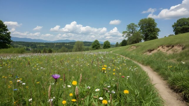 Serene Springtime Meadow Scene in Zollikon Zurich Switzerland with Blooming Wildflowers and Peaceful Natural Landscape Beauty