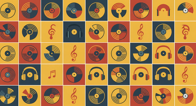 Music Day rhythmic retro vinyl pattern