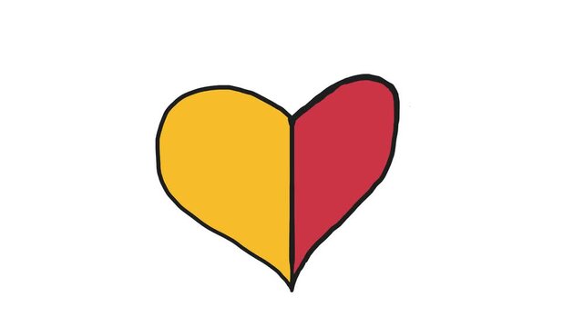 Animation of a colorful paper or fabric heart, one half of which closes and opens.