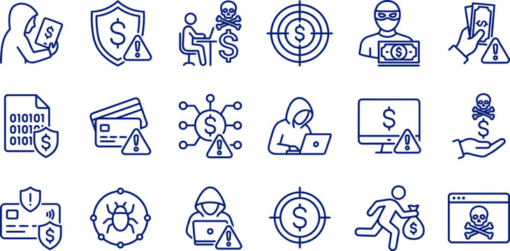 Financial security icons protecting money from cyber threats and online fraud