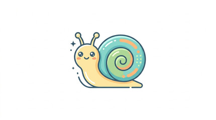 Cute cartoon snail with sparkling eyes and colorful shell. © riil
