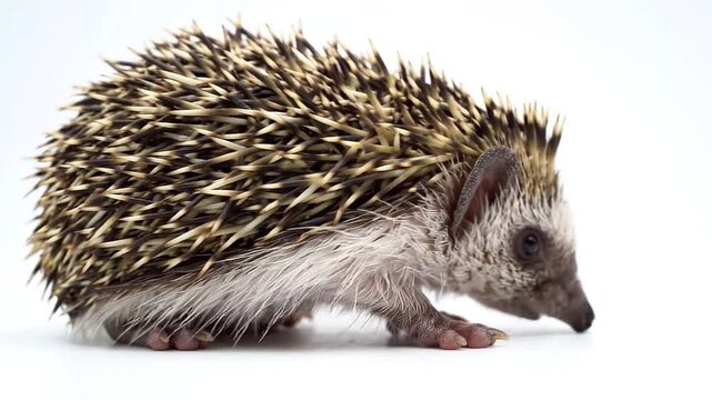 Cute hedgehog walking on white background