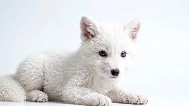White wolf pup with blue eyes