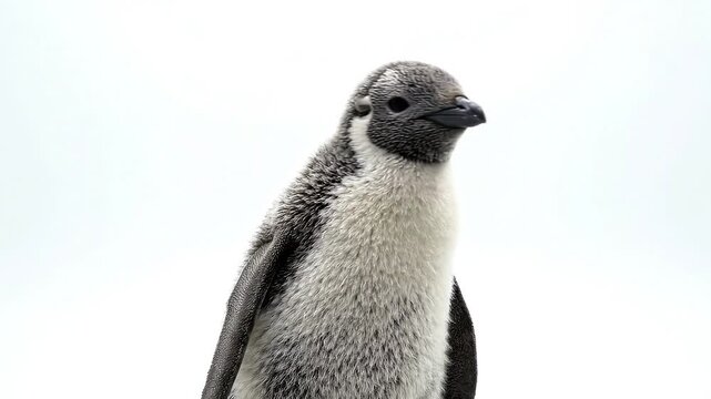 Cute baby penguin chirping on white