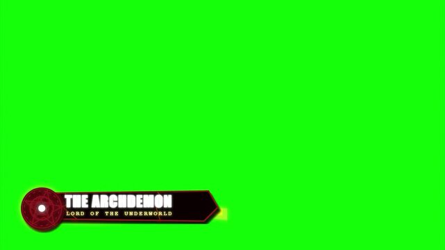 Archdemon demonic lower third nameplate with glowing red occult seal sigil gothic dark fantasy animation for game streaming chroma key green screen overlay