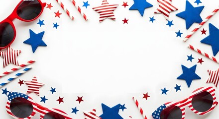 Obraz premium Happy 4th of july independence day patriotic decorations with stars stripes and sunglasses