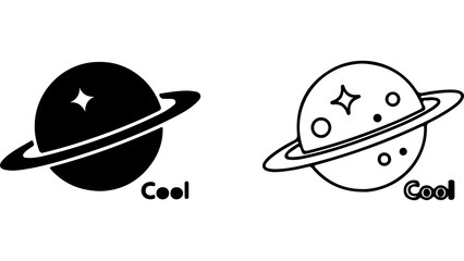 Minimalist Planet Saturn Icons In Black And White © Buna