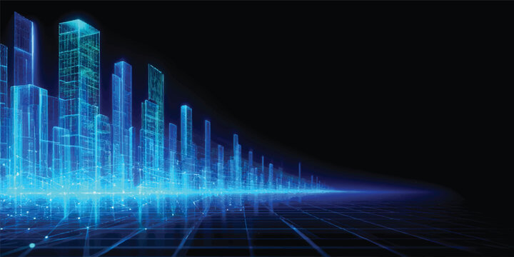 Abstract digital blue background with lines and glowing light waves representing business technology, finance data charts, and modern internet network concepts