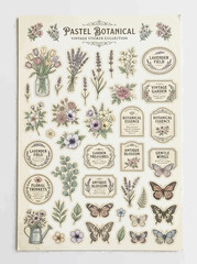 Naklejka premium Vintage Botanical Sticker Collection With Pastel Floral Designs