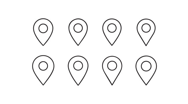 Eight Location Pointers Arranged in Rows on White Background