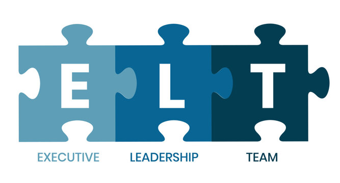 ELT, Executive Leadership Team. Concept with keywords, people and icons. Flat vector illustration. Isolated on white background.