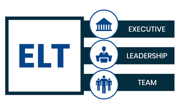 ELT, Executive Leadership Team. Concept with keywords, people and icons. Flat vector illustration. Isolated on white background.