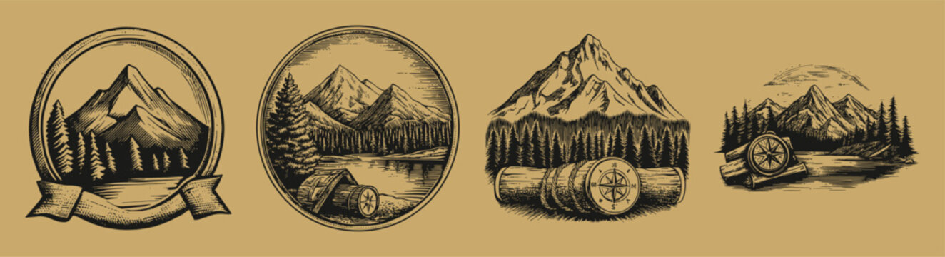 Vintage Adventure Outdoor Landscape Logo Design Elements